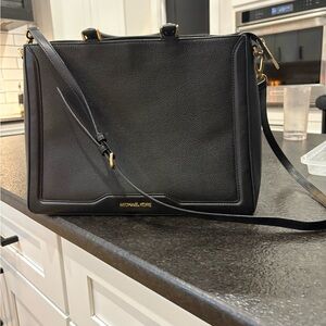 Michael Kors Black Pebbled Leather Tote with Gold Hardware